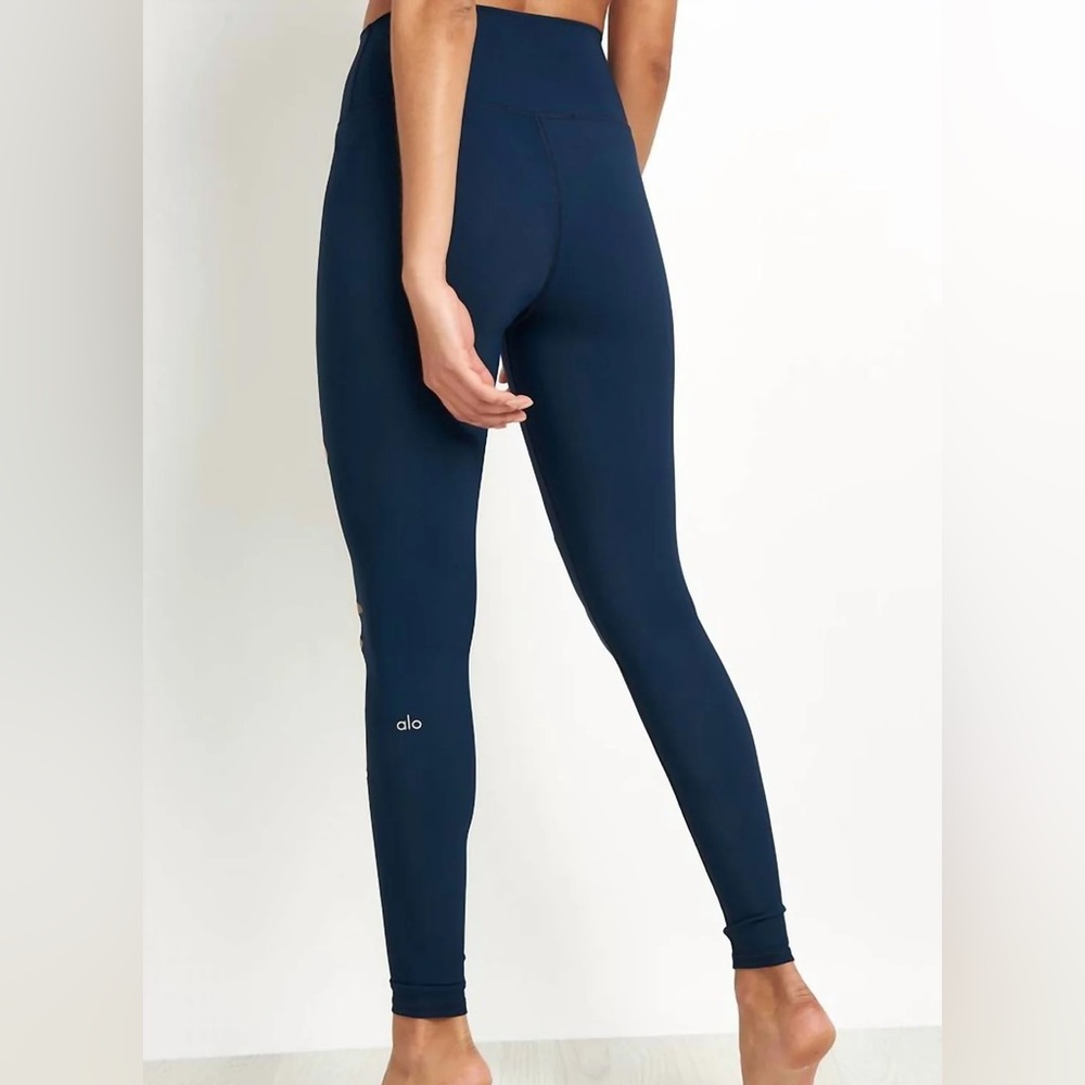 Alo Yoga High-Waist Ripped Warrior Leggings – Rich Navy – Size Small Slash Holes - Picture 5 of 10